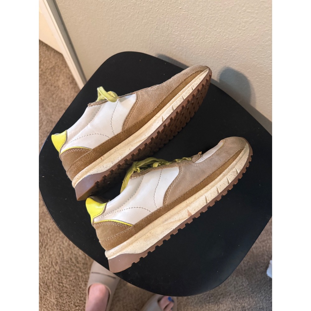 Madewell MWL Kickoff Trainer Sneakers White Tan Neon Yellow Leather Suede SZ 7M - Picture 6 of 9